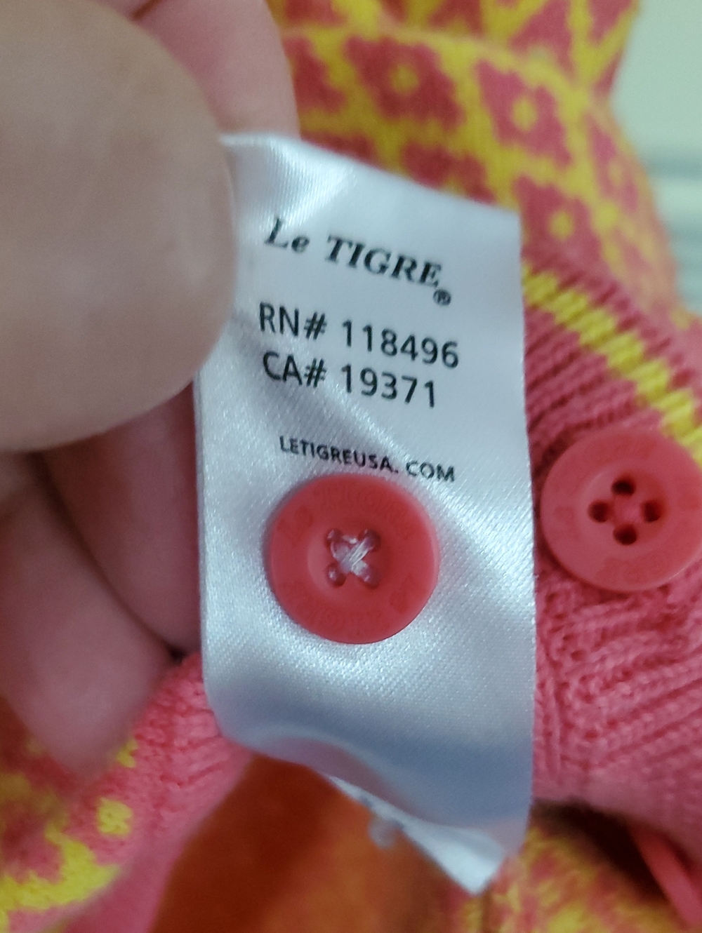 Le Tigre Yellow and Pink Diamond-Pattern Cardigan. Small. - Picture 8 of 12